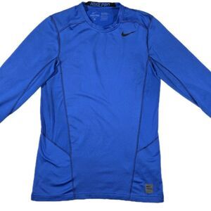 Mens Nike Pro DriFit Long Sleeve Shirt Medium  Fitted Blue "Stains"